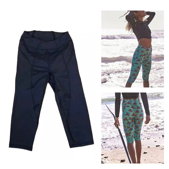 Free People Make Way Rasher Surf Capri Black Legging Rash Guard Swim Size Small - Picture 1 of 9